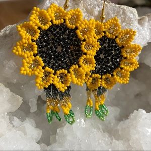 Beaded Sunflower Earrings